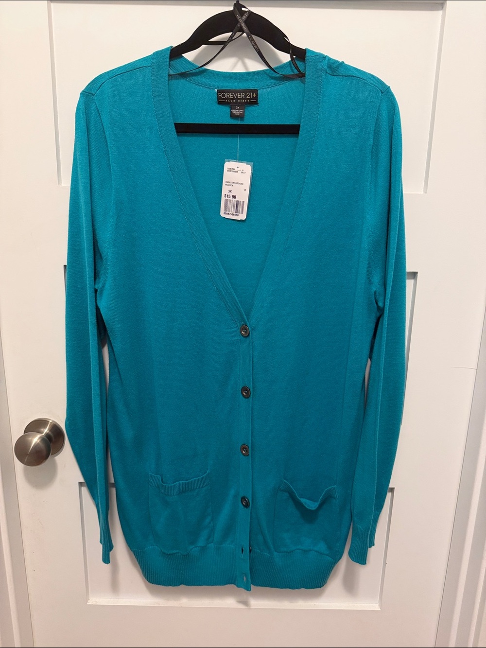 Forever 21 Teal Button-Up V-Neck Cardigan